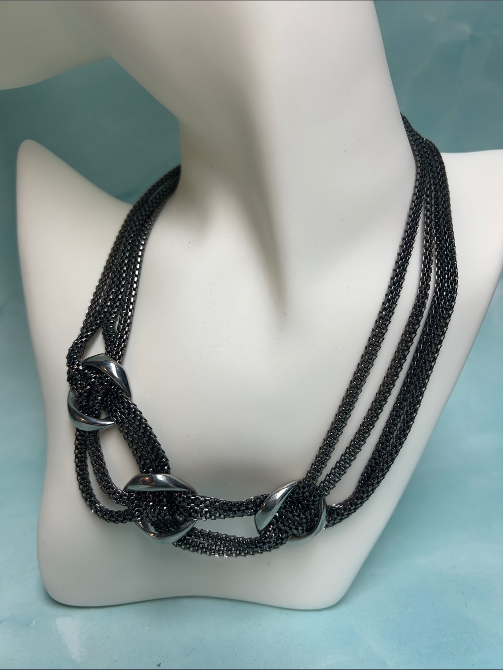 Multi-Strand Black Chain Necklace with Silver Accents 15 inches
